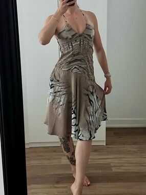 Vintage Just Cavalli Animal Print Halter Midi Dress